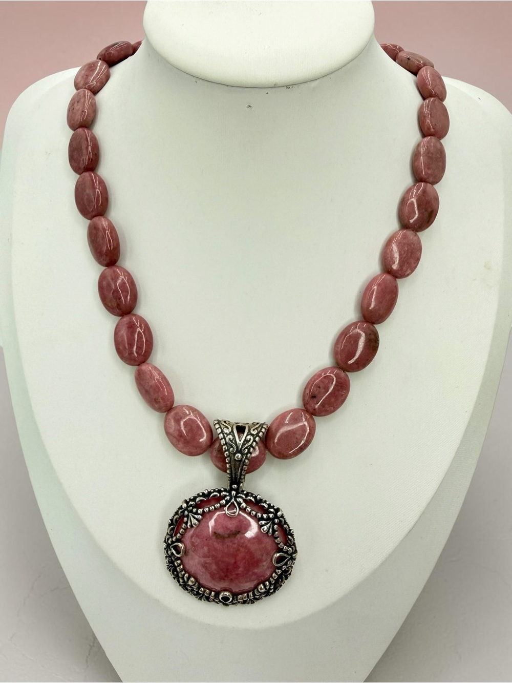 Carolyn Pollack Rhodonite Necklace Enhancer Sterling 925 Pink Southwest Relios